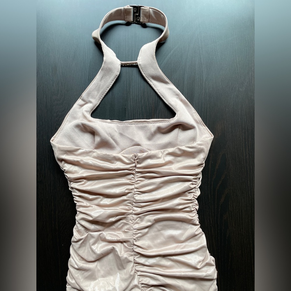 Elegant Tan Halter Dress - Picture 3 of 3